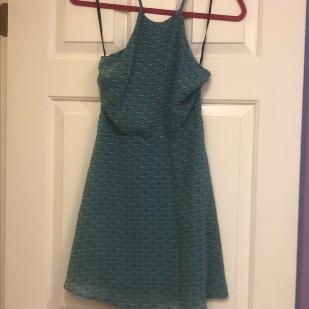 Blue halter dress with birds